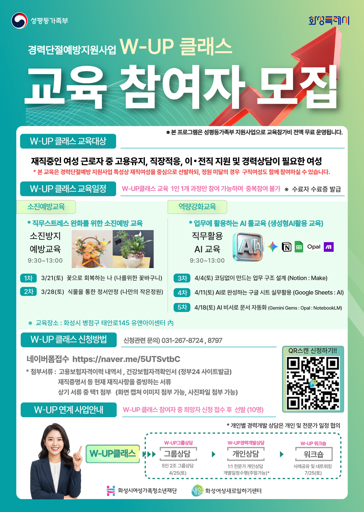 화성여성새로일하기센터,  「W-UP 클래스」상반기 교육 참여자 100명 모집
